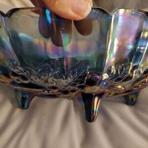 Vintage Centerpiece "Garland Blue Carnival" Paneled Fruit Bowl by Indiana